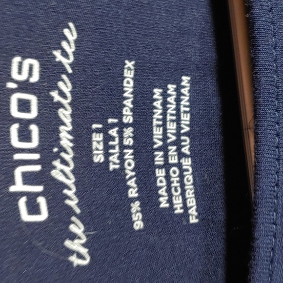 Chicos Ultimate Tee Blue and Gold Polka Dot Long Sleeve Stretch T-Shirt Size M - Picture 2 of 6